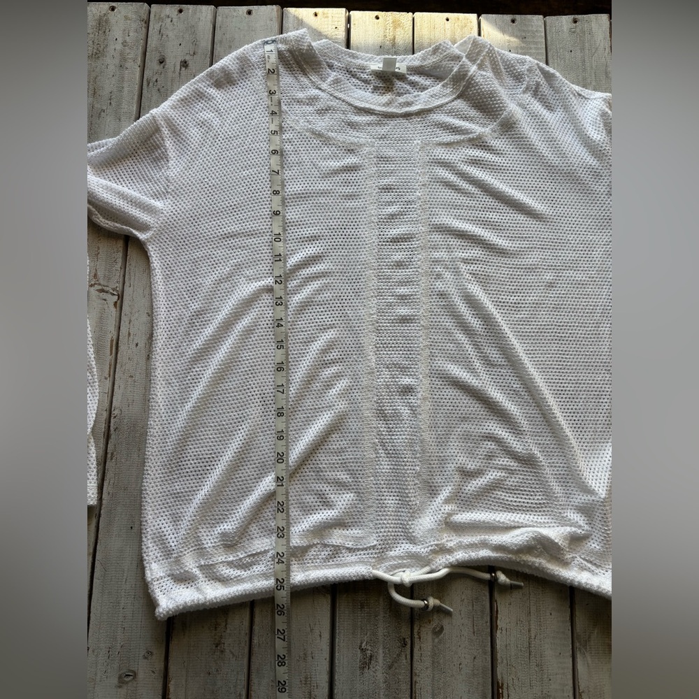 Tribal White Mesh Pullover Crewneck Tie-Hem Long Sleeve | Size L - Picture 3 of 11